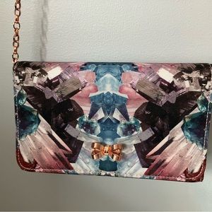 Ted Baker Diamond Print Clutch with Removable Rose Gold Chain and Bow Detail
